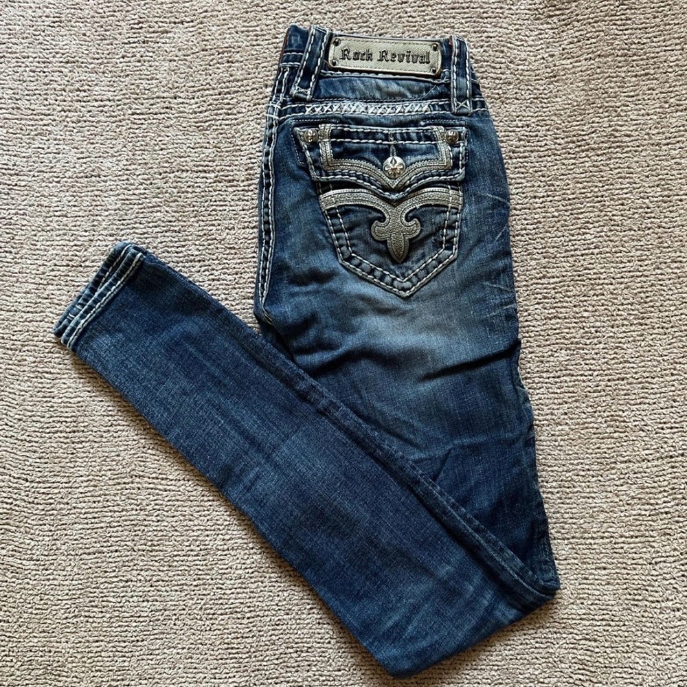 Rock Revival Blue Skinny Jeans with Contrast Stitching